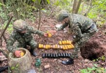 Ejército Nacional destruyó depósito de explosivos que contenía 26 minas antipersonal del Bloque Central Isaías Pardo en el norte del Huila